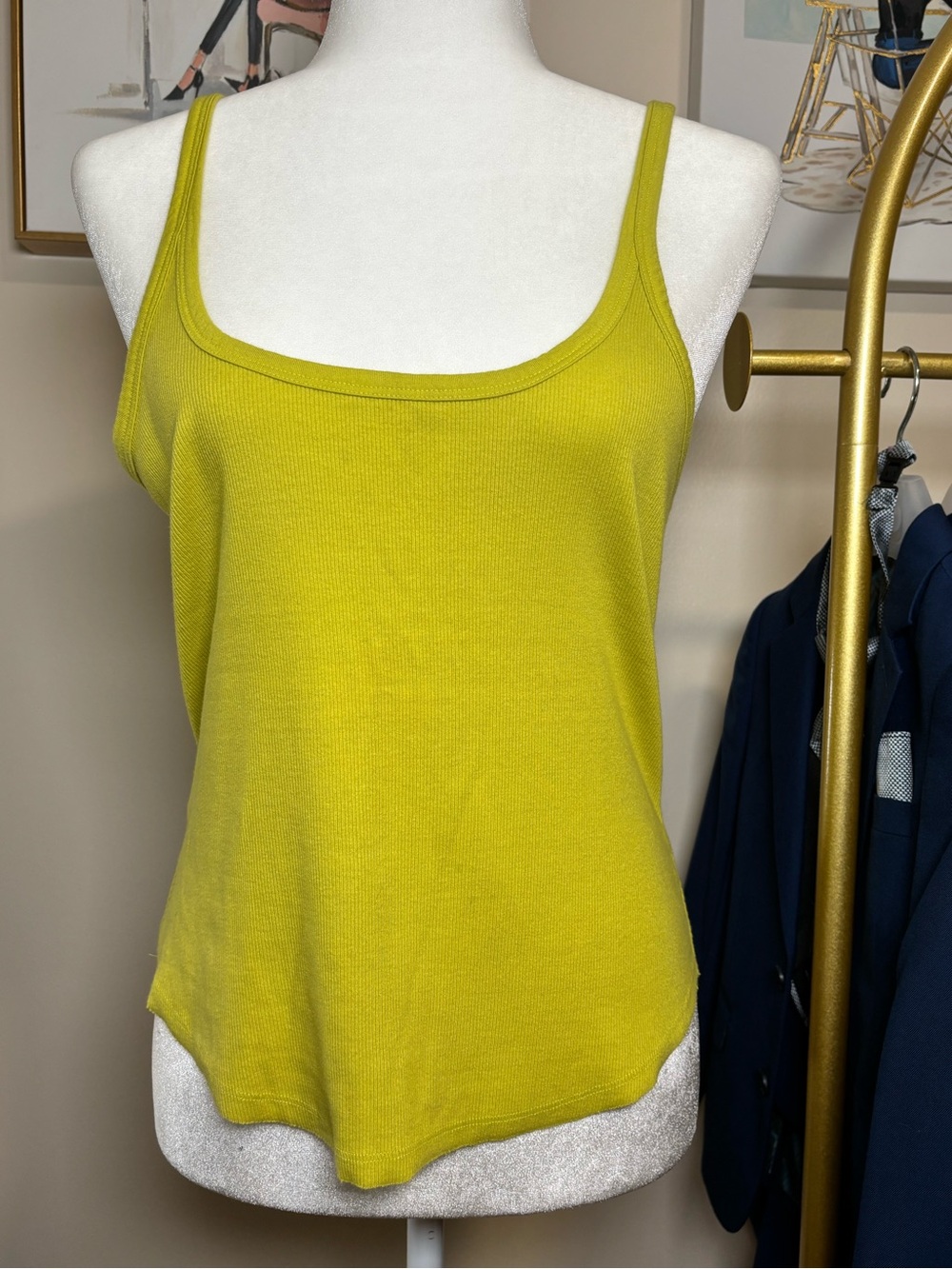 FP Movement Green Ribbed Scoop Neck Low Back Tank Top Size Large